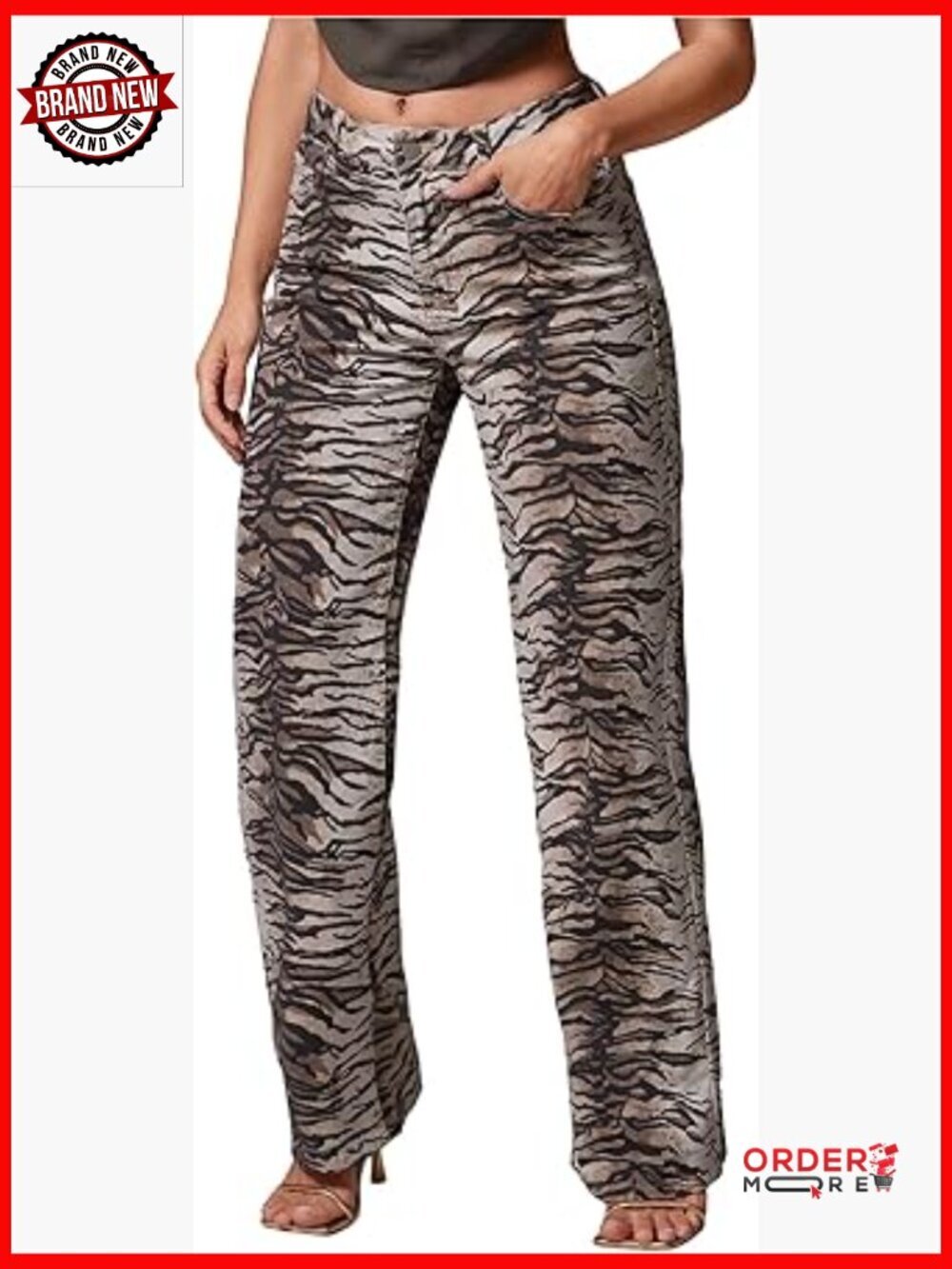 Low Rise Straight Leg Zebra Print Jeans for Women Hip Hop Y2k Denim Pants
